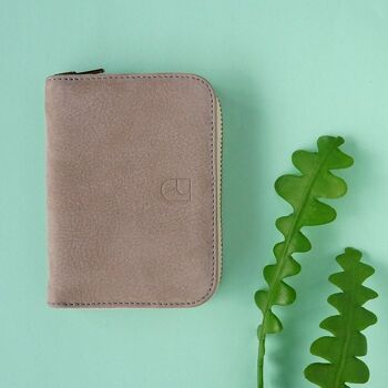 portefeuille compact en cuir taupe