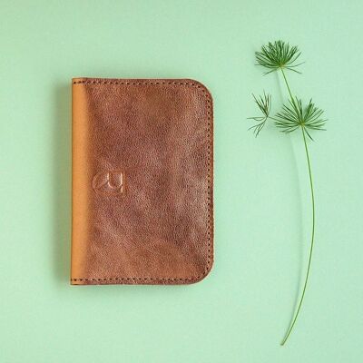 leather card sleeve copper