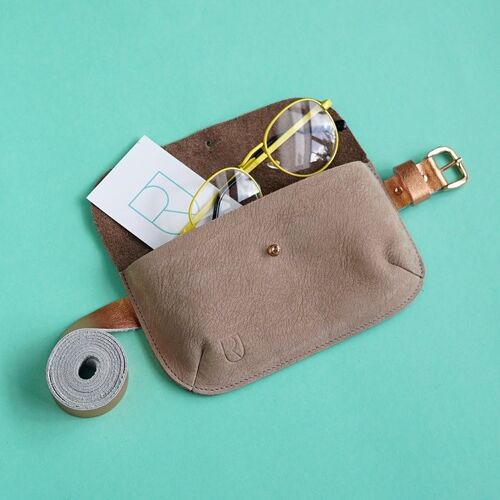 leather fanny pack taupe