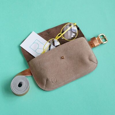 leather fanny pack taupe