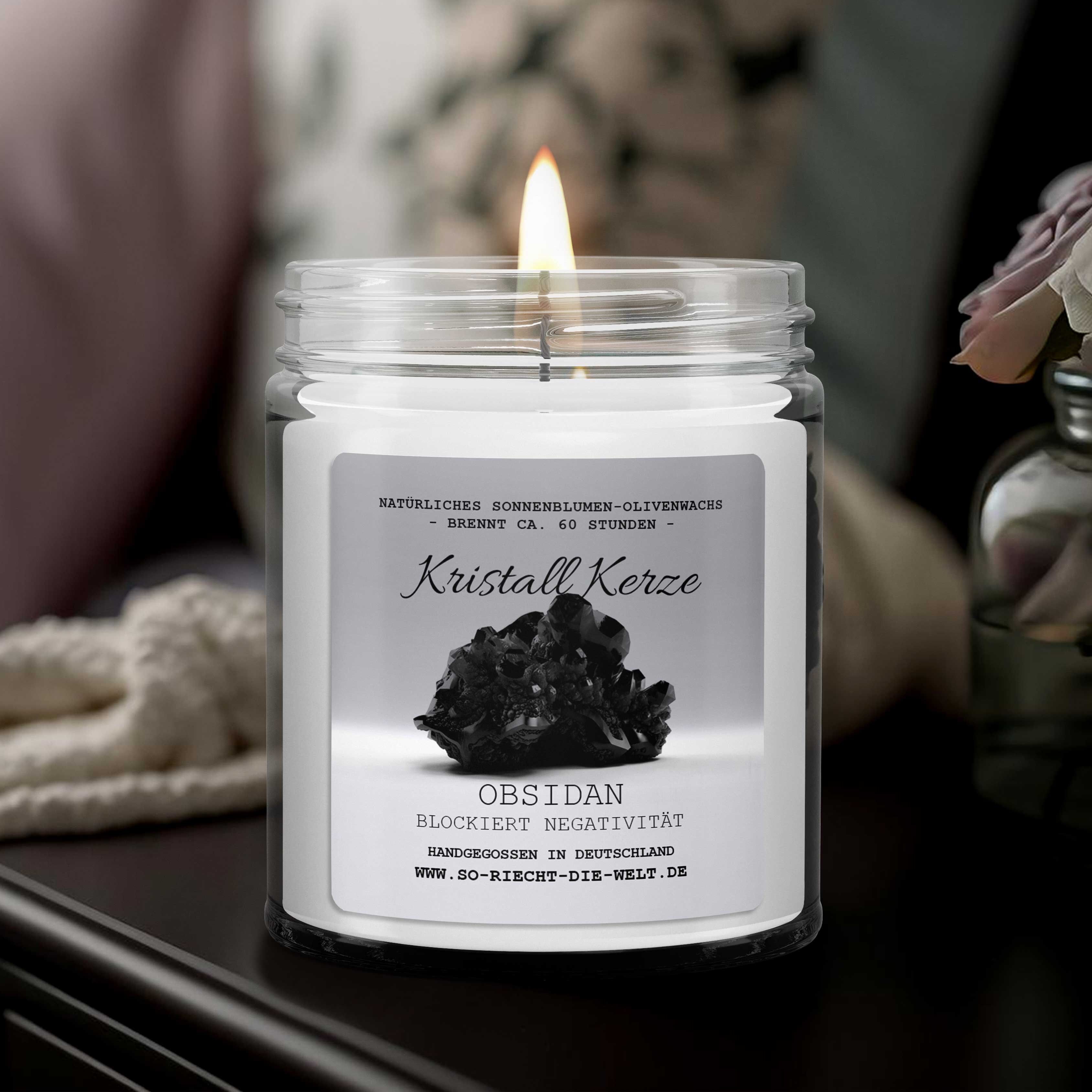 BLOCKIERT NEGATIVITÄT - Obsidan Kristall Duftkerze - Amber | Myrrhe - Heilende Kerze, Edelsteine, Reiki, Kristall, Stein, Heilung, Reinigung, Meditation