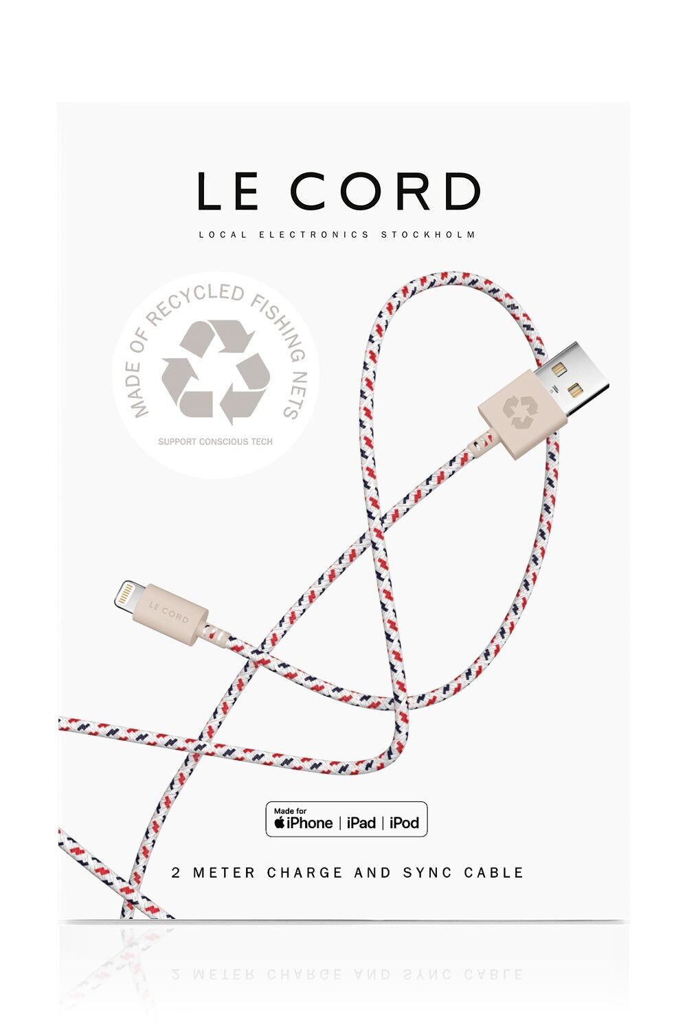 Spiral iPhone Lightning cable · 2 meter · Made of recycled fishing nets