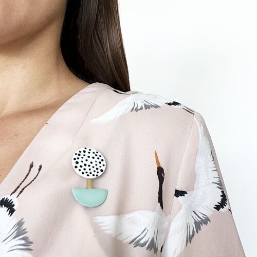 porcelain brooch Mendini dots-mint