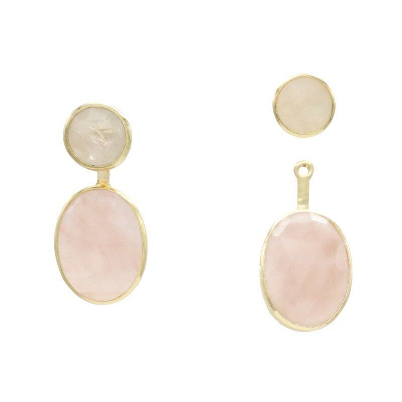 Detachable Rupia Earrings Moonstone and Rose Quartz