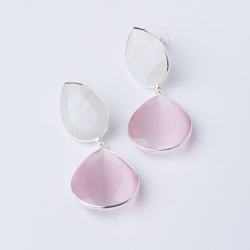 Venus Ed. Ohrringe. Limitierter silberner Mondstein in Weiß und Rosa