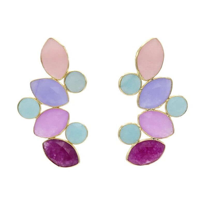 Orecchini Hali lucidi viola, rosa e verde acqua
