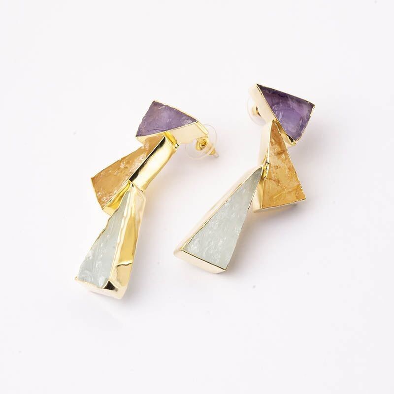 Ed Triton Ohrringe. Begrenzter rauer violetter Amethyst, Senf und Wassergrün