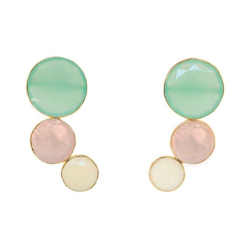 Orecchini Diana Verde acqua, Quarzo rosa e Pietra di Luna