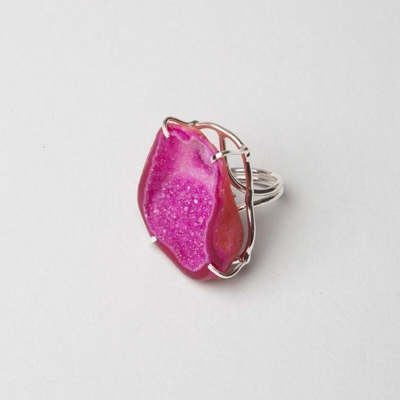 Anello Geode Argento Fucsia