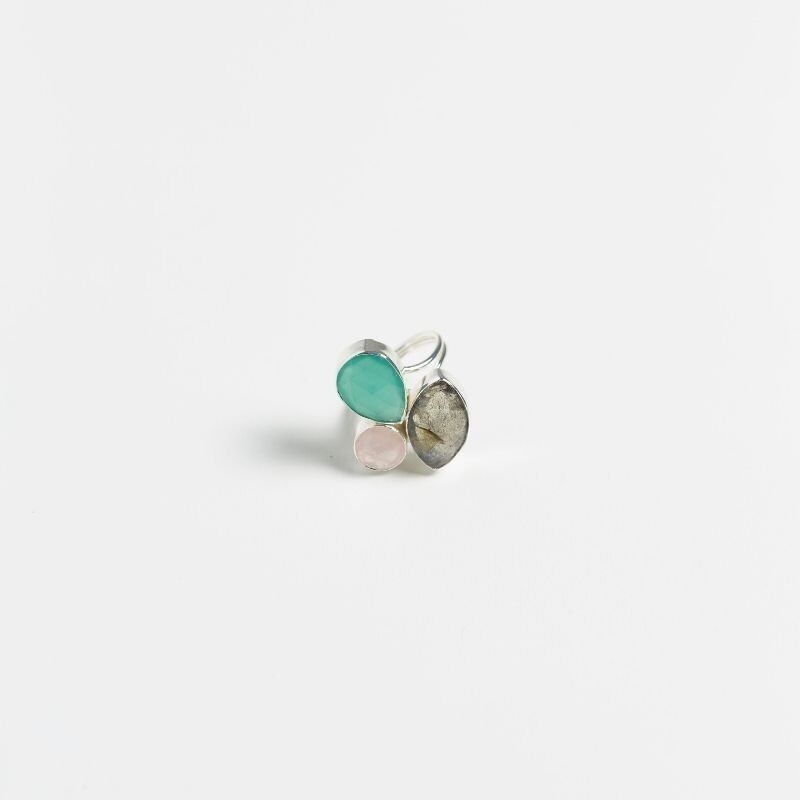 Anello Greas in Argento Verde acqua, rosa chiaro e Labradorite