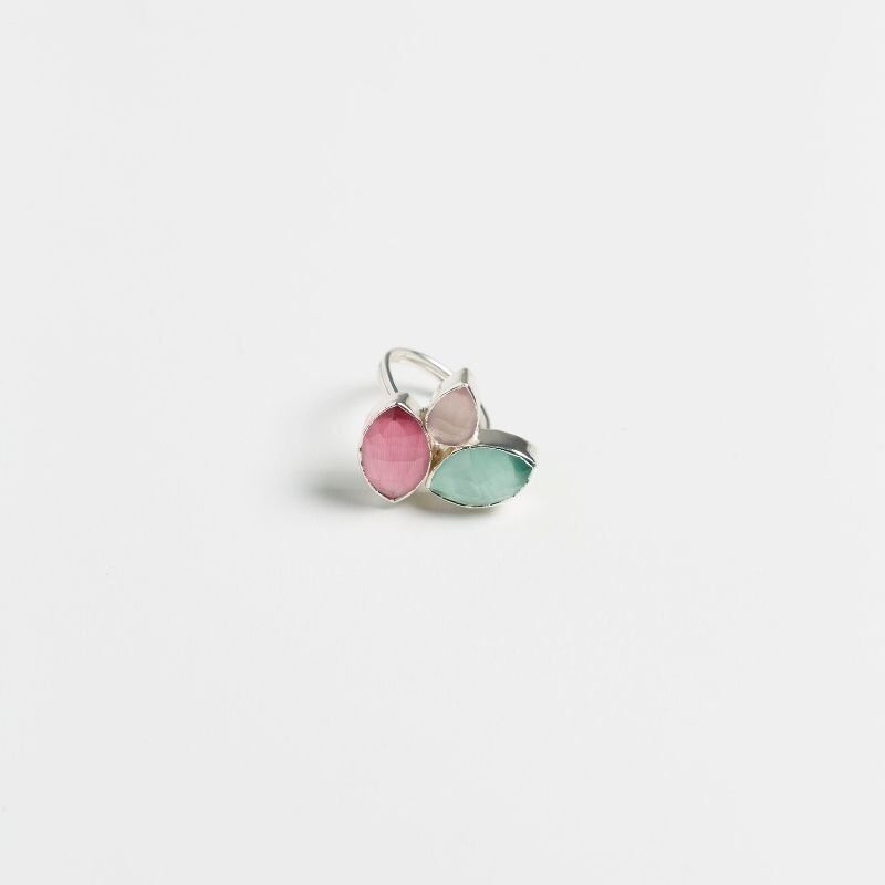 Anello Grayas in argento con rosa e verde acqua