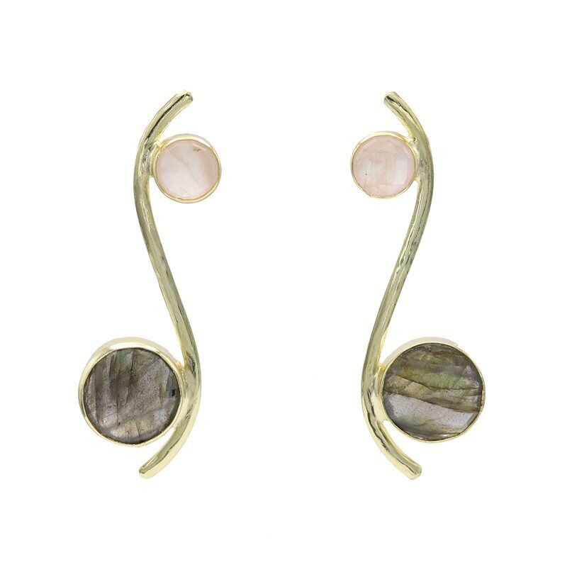 Isis Ed Ohrringe. Limitierter Rosenquarz und Labradorit