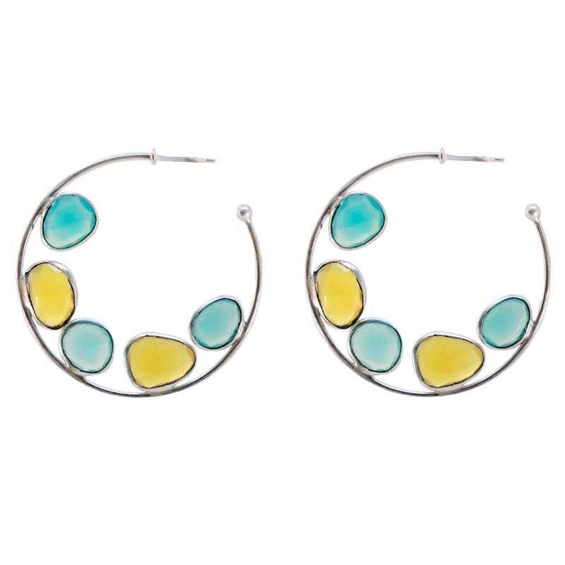 Orecchini a cerchi piccoli Alba Blu acqua e argento giallo