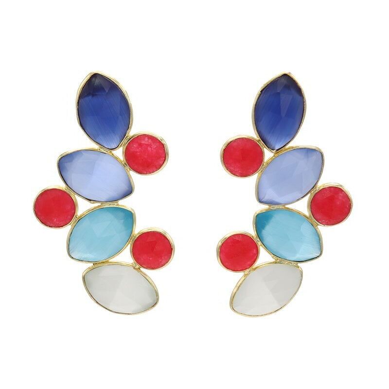 Orecchini Hali lucidi blu, bianchi e rubini