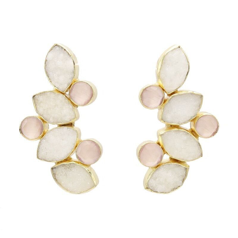 Orecchini Hali Druzy bianchi e rosa chiaro