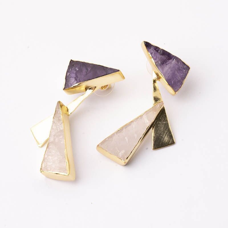 Orecchini Sayuri Ed. Ametista viola grezza e quarzo rosa limitati