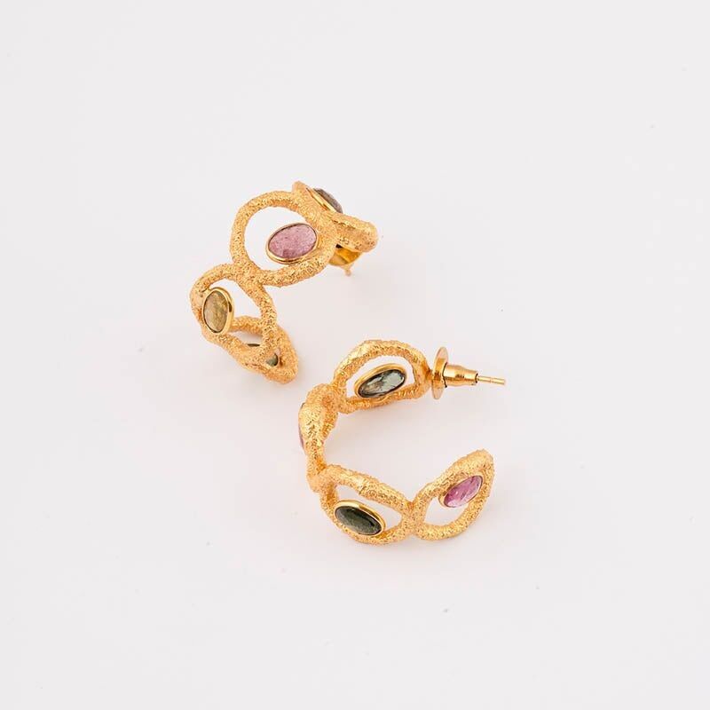 Orecchini a cerchio Wave Small Ed. Tormaline multicolori limitate