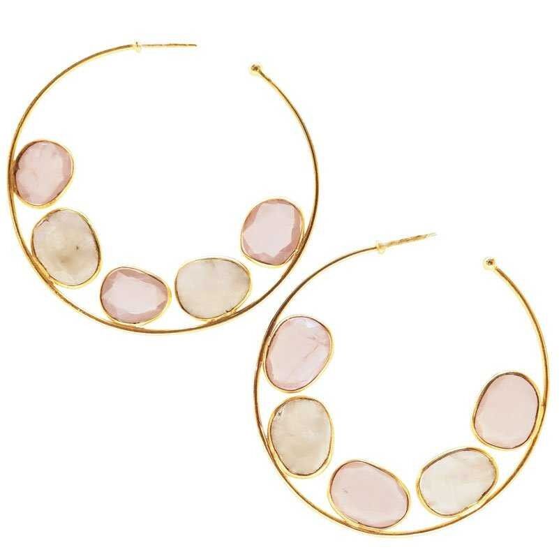 Orecchini a cerchio grandi Alba Rosa chiaro e pietra di luna