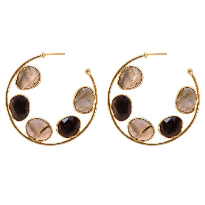 Orecchini Alba piccoli con labradorite e cerchi neri