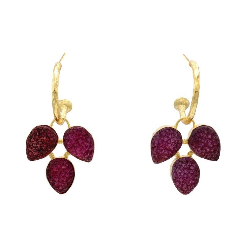 Bordeauxfarbene Druzy-Kokosnuss-Creolen (abnehmbar)