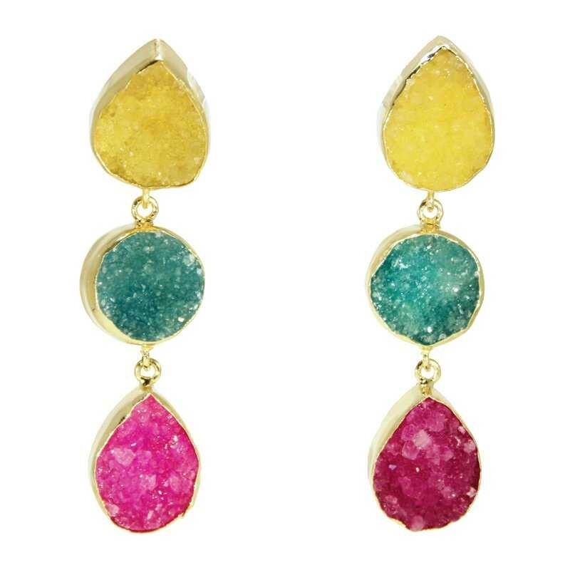 Mademoiselle-Ohrringe in Gelb, Grün und Fuchsia