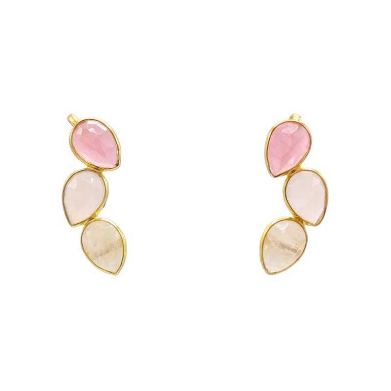 Orecchini Judit Trepador rosa scuro, rosa chiaro e pietra di luna