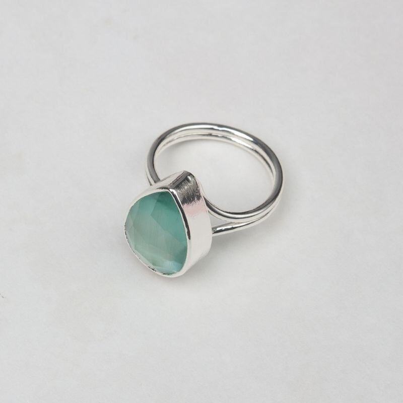 Anello Caveto Argento Lucido Verde Acqua
