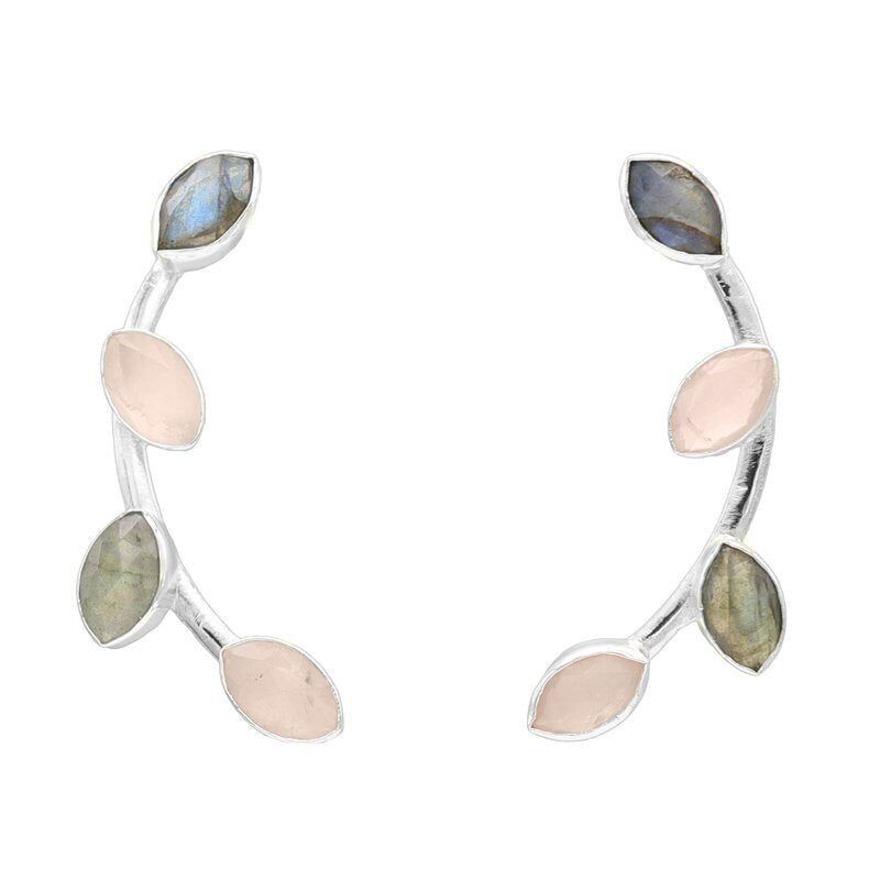 Aura-Ohrringe aus Labradorit und Rosenquarz aus Silber