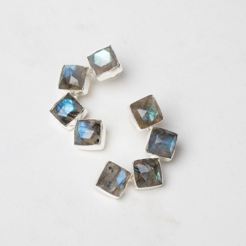 Kyoto Ed Ohrringe. Limitierter Silber-Labradorit