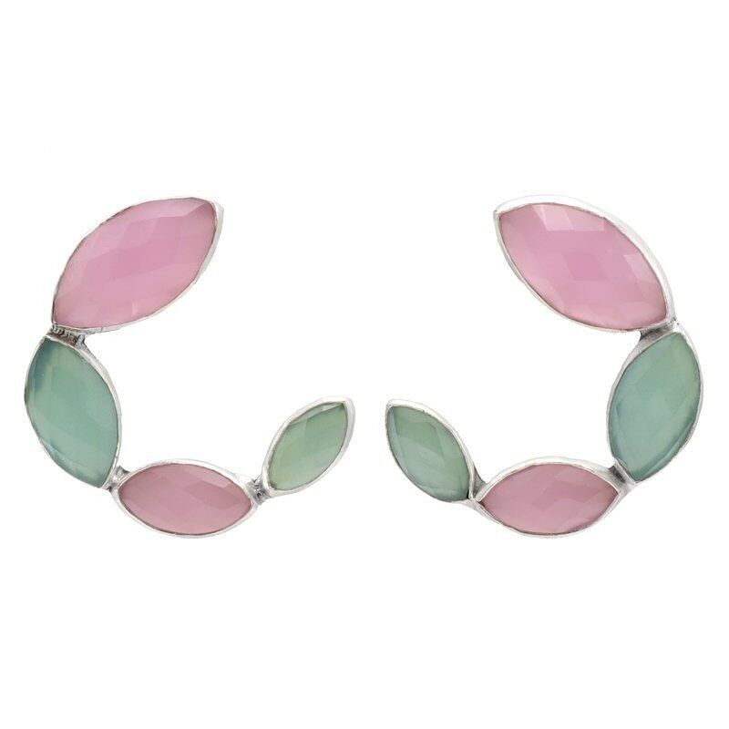 Ningyo Silberohrringe in Rosa und Wassergrün