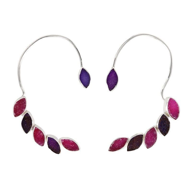 Orecchini Earcuff cometa d'argento druzy viola e fucsia