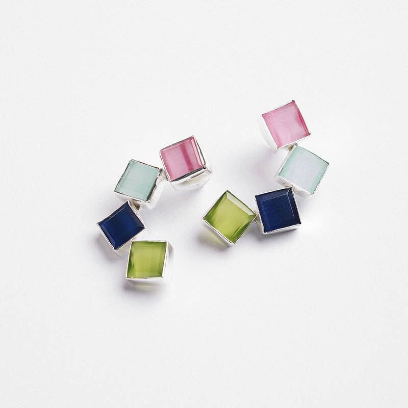 Kyoto Ed Ohrringe. Limitierte silberne mehrfarbige Rose