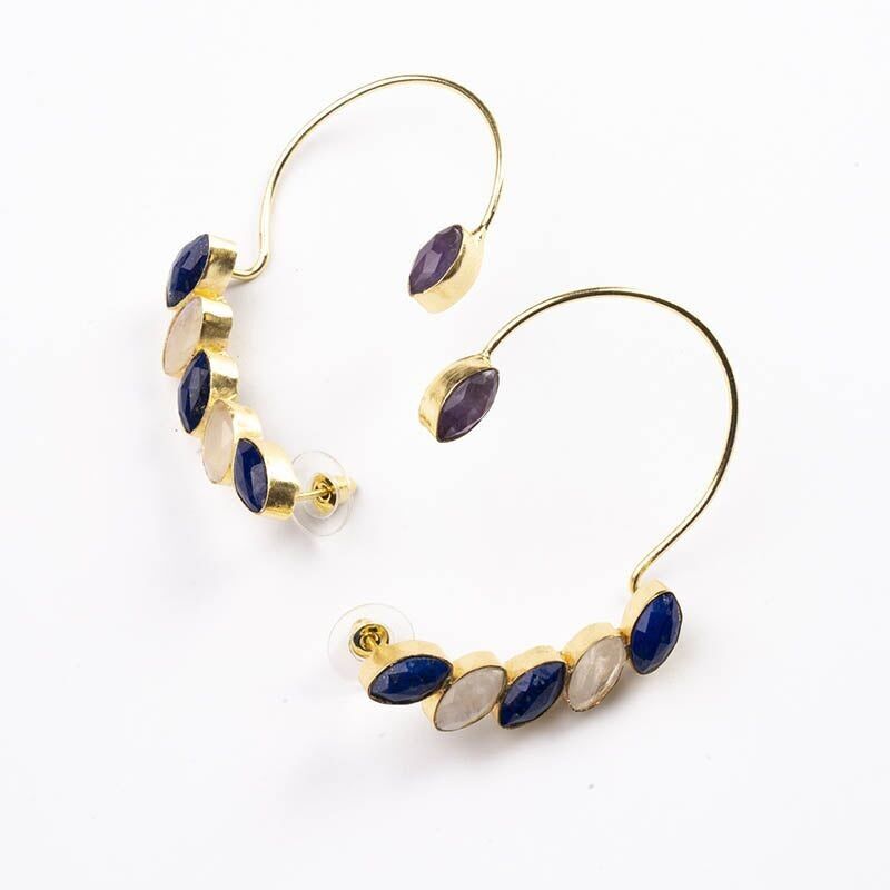 Orecchini Earcuff Cometa Ed. Viola ametista limitato, blu lapislazzuli e pietra di luna