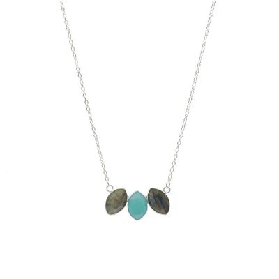 Colgante Ziba Plata Labradorita y Turquesa agua