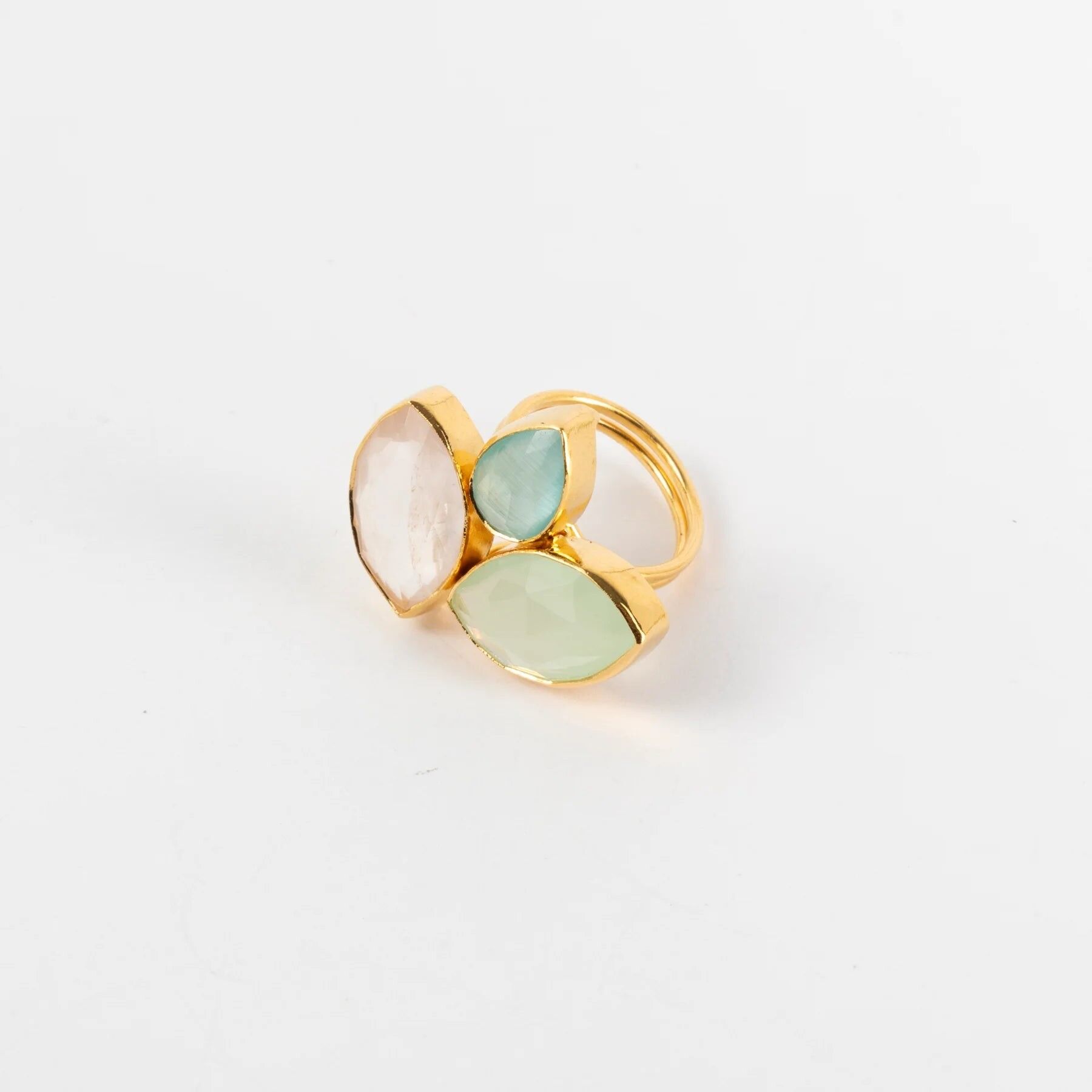 Anello Grayas con quarzo rosa, blu e verde acqua