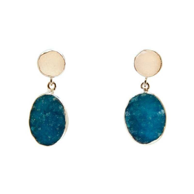 Rupee Iconic Silber Ohrringe in Weiß und Türkis