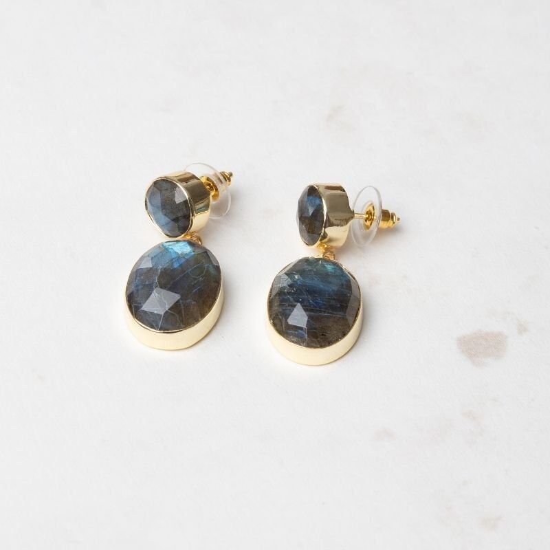 Rupien-Ikonische Ed-Ohrringe. Limitierter Labradorit