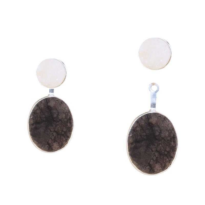 Abnehmbare Rupien-Ohrringe aus Schwarz-Weiß-Silber