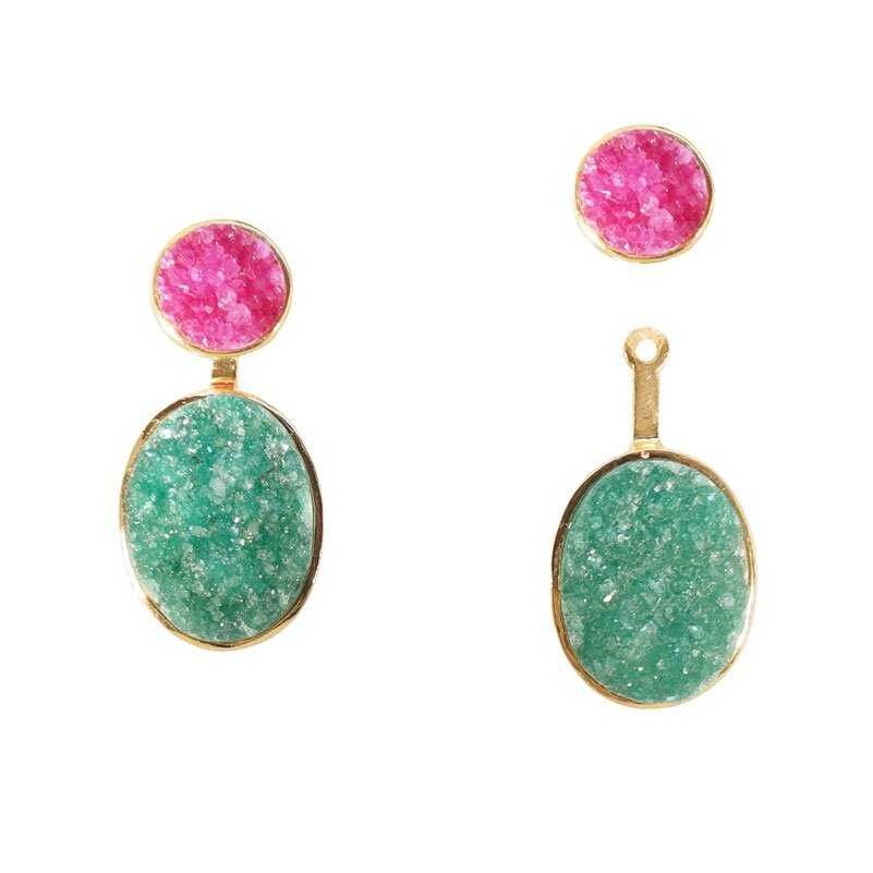 Abnehmbare Rupien-Ohrringe in Fuchsia und Grün