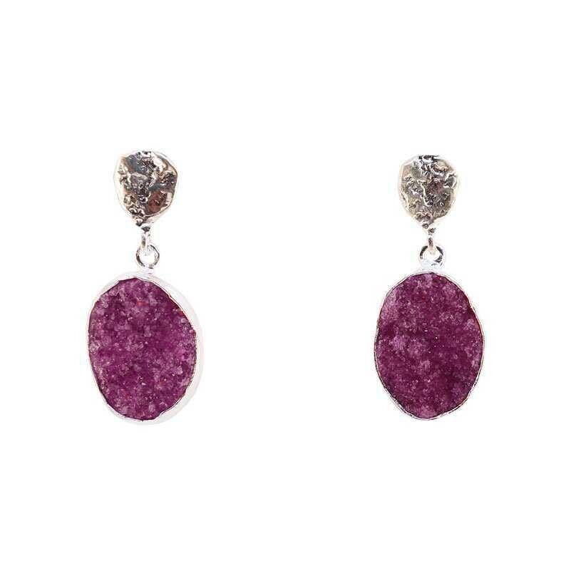 Ovale Ohrringe aus fuchsiafarbenem Silber