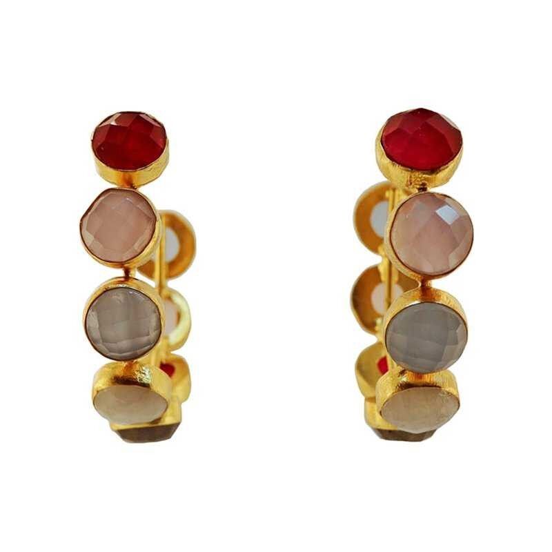 Rubin-, hellrosa- und hellblaue Kugel-Creolen