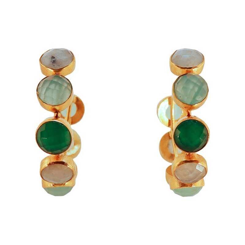 Creolen mit Mondstein und grüner Kugel