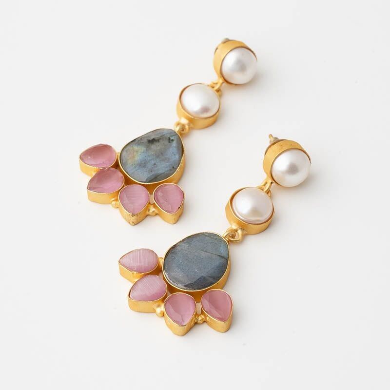 Orecchini Mezo Ed. Labradorite, rosa e perle limitate