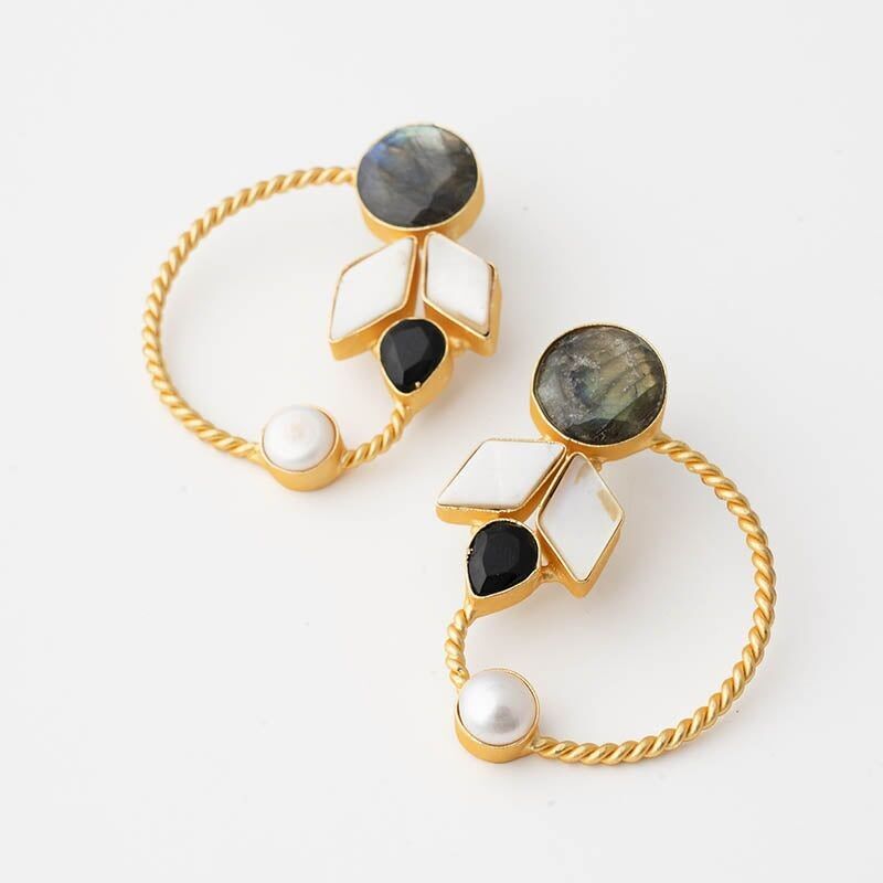 Orecchini Trey Ed. Labradorite limitata, bianco e nero