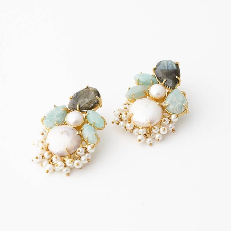 Orecchini Nelo Ed. Labradorite, Amazzonite e Perle limitate (tara di perle)