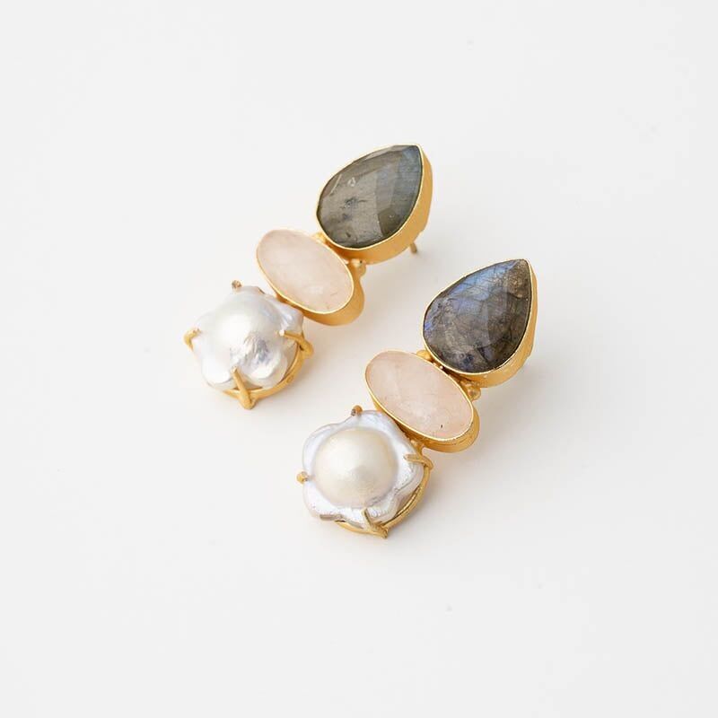 Orecchini Hana Ed. Labradorite, rosa e perla limitate