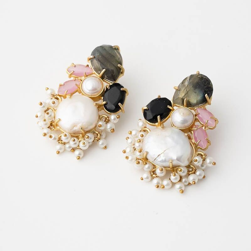 Orecchini Nelo Ed. Labradorite, rosa e perle limitate