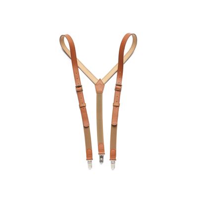 Honey brown genuine leather suspenders with light elastic.
