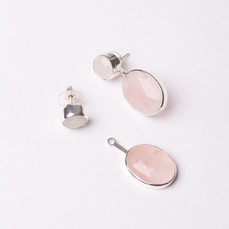 Orecchini rupia staccabili Ed. Pietra di luna argentata e quarzo rosa in edizione limitata