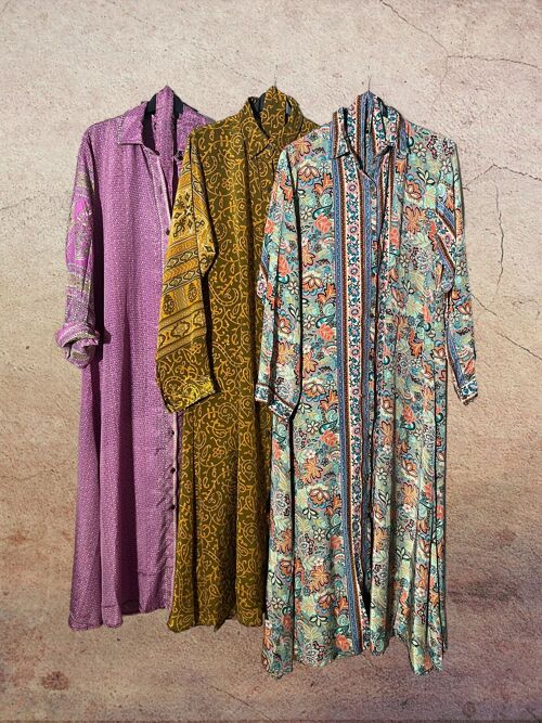 Vestidos largos boho hechos de seda modelo camisero(pack 10)